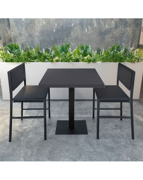 Tavolo quadrato Key 80x80 con base in metallo nera e piano antracite
