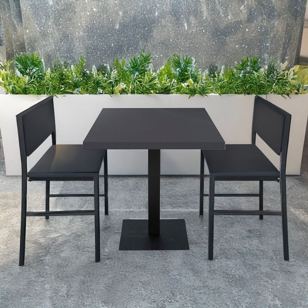 Tavolo quadrato Key 80x80 con base in metallo nera e piano antracite