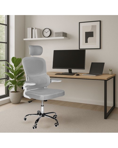 Poltrona ufficio ergonomica con ruote Vibes in rete grigio con base cromata
