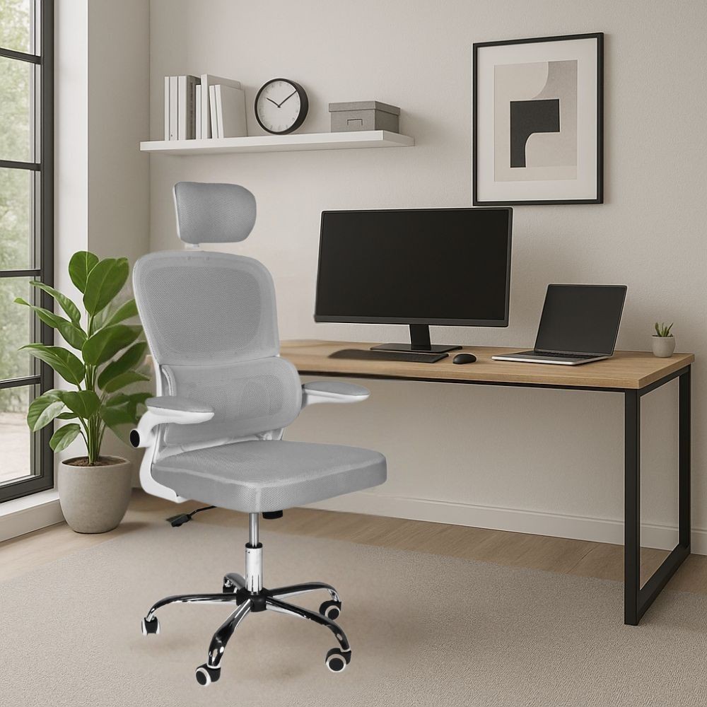 Poltrona ufficio ergonomica con ruote Vibes in rete grigio con base cromata