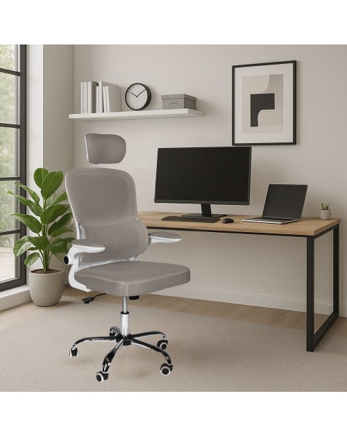 Poltrona ufficio ergonomica con ruote Vibes in rete tortora con base cromata