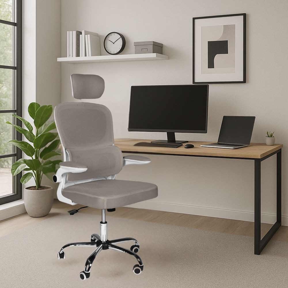 Poltrona ufficio ergonomica con ruote Vibes in rete tortora con base cromata