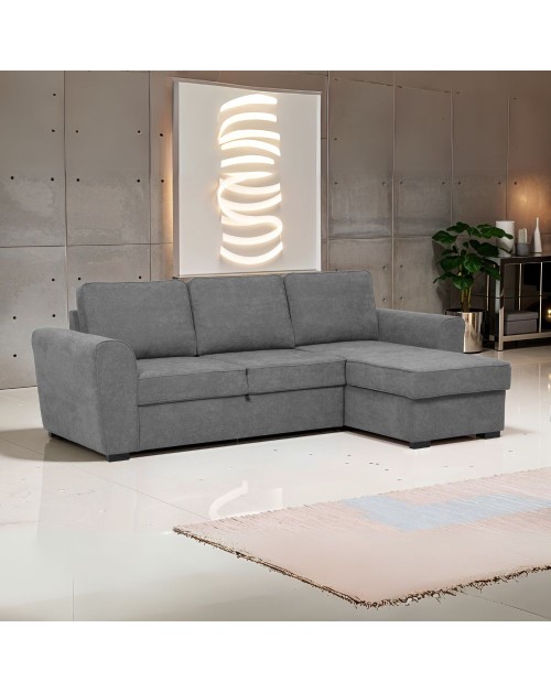 Divano letto penisola Reversibile Aston con contenitore in tessuto grigio 251.5x159.5x86H