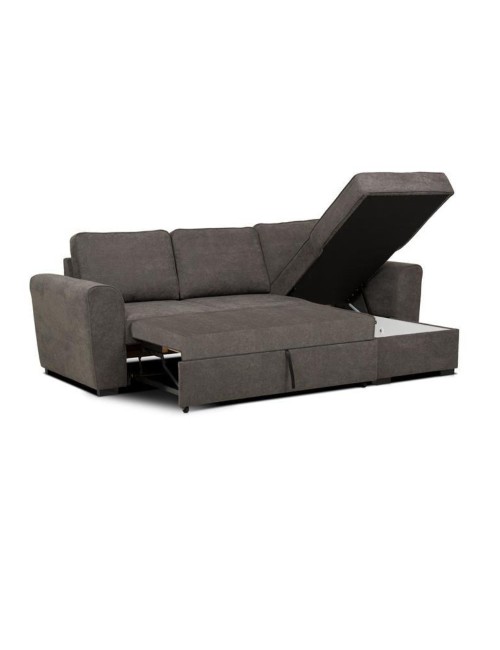 Divano letto penisola Reversibile Aston con contenitore in tessuto marrone 251.5x159.5x86H