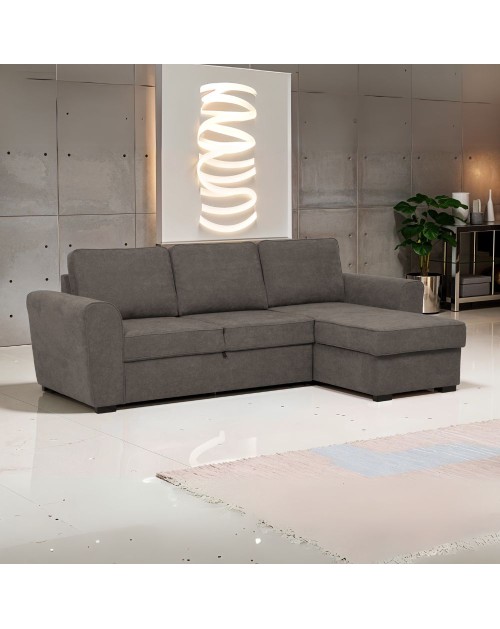 Divano letto penisola Reversibile Aston con contenitore in tessuto marrone 251.5x159.5x86H
