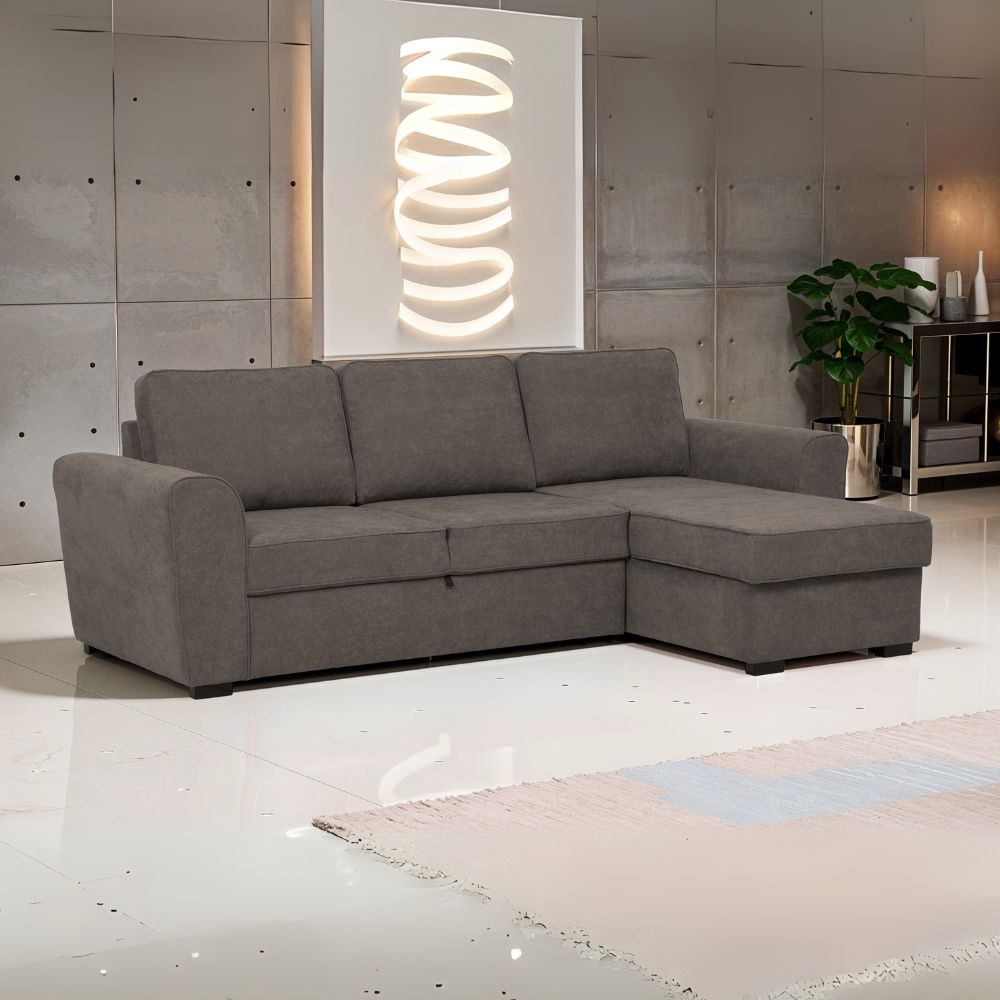 Divano letto penisola Reversibile Aston con contenitore in tessuto marrone 251.5x159.5x86H