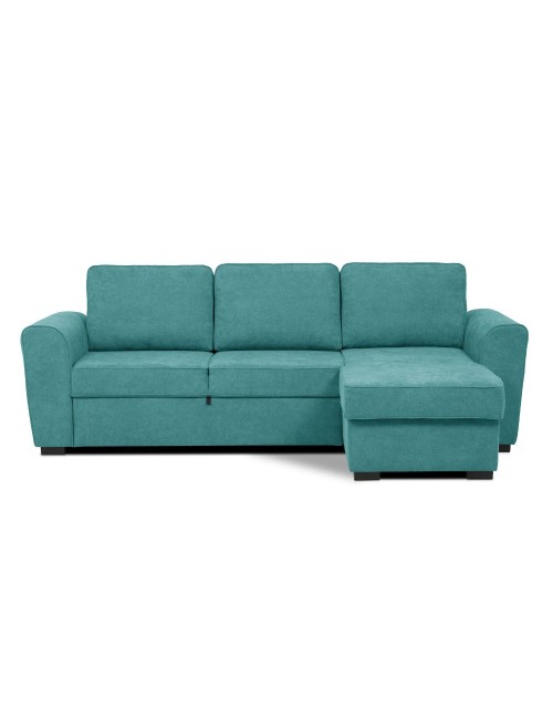 Divano letto penisola Reversibile Aston con contenitore in tessuto turchese 251.5x159.5x86H