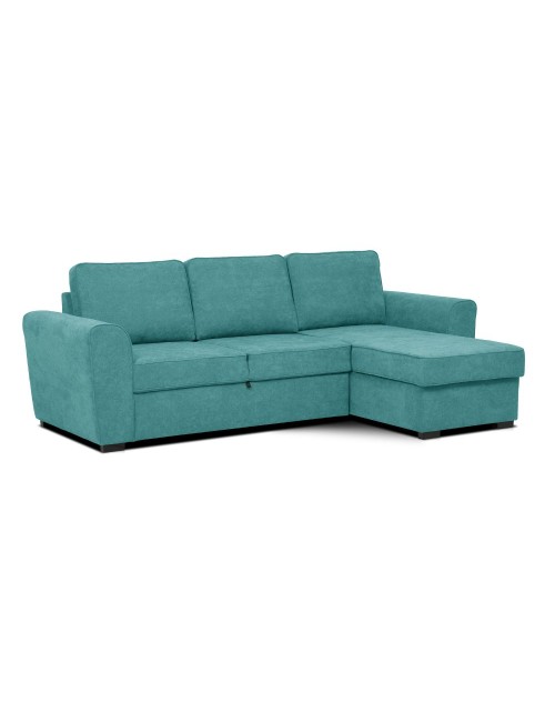 Divano letto penisola Reversibile Aston con contenitore in tessuto turchese 251.5x159.5x86H