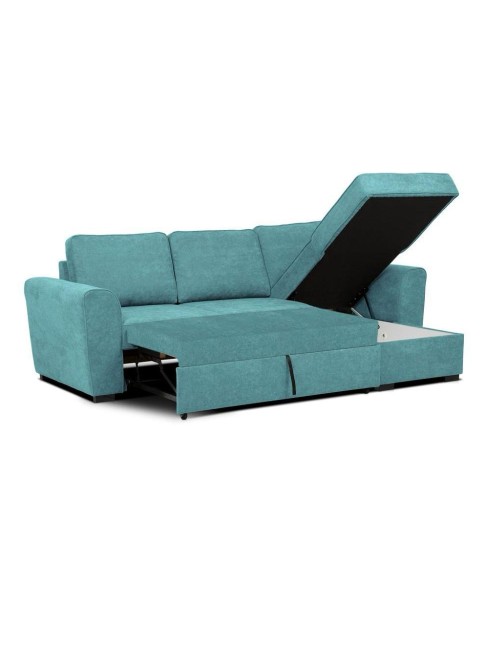 Divano letto penisola Reversibile Aston con contenitore in tessuto turchese 251.5x159.5x86H