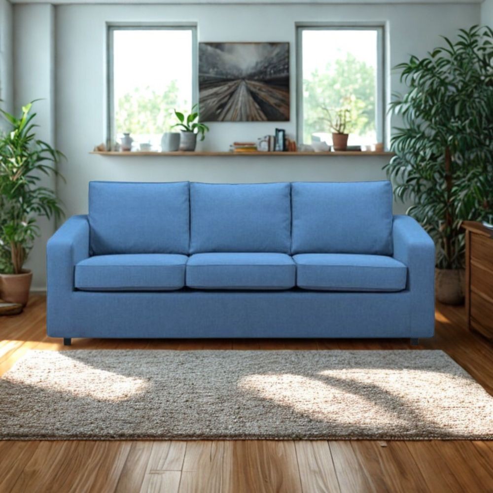 Divano 3 posti Mestre in tessuto blu oceano antimacchia e antifiamma 205x86x83H