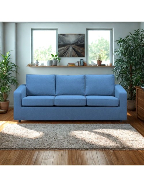 Divano 3 posti Mestre in tessuto blu oceano antimacchia e antifiamma 205x86x83H