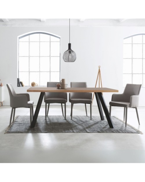 Tavolo fisso Marburg 160x80x74H con Piano Cacao e bordo legno e struttura in acciaio antracite