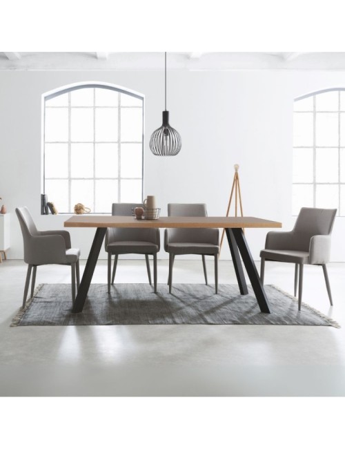 Tavolo fisso Marburg 160x80x74H con Piano Cacao e bordo legno e struttura in acciaio antracite