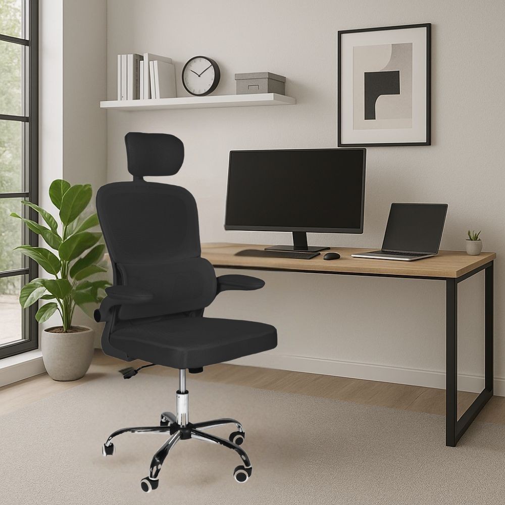 Poltrona ufficio ergonomica con ruote Vibes in rete nero con base cromata