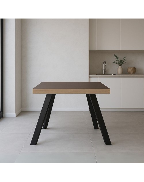 Tavolo fisso Marburg 80x80x74H con piano teak e struttura in acciaio antracite