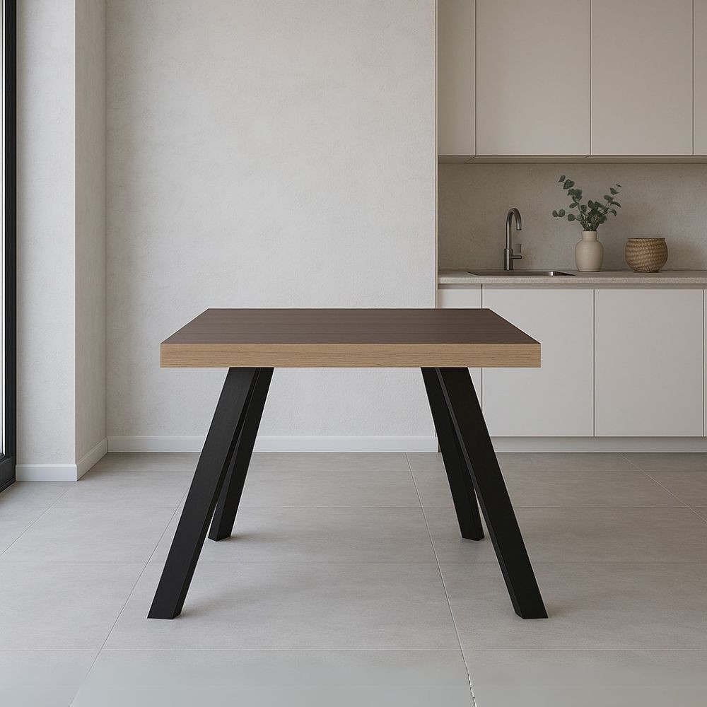 Tavolo fisso Marburg 80x80x74H con piano teak e struttura in acciaio antracite