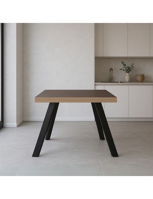 Tavolo fisso Marburg 80x80x74H con piano teak e struttura in acciaio antracite