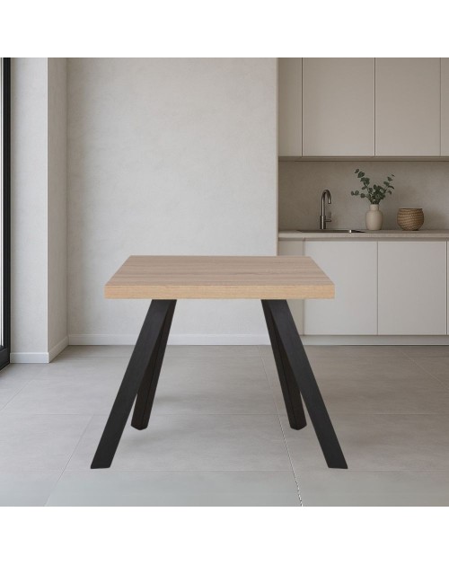 Tavolo fisso Marburg 80x80x74H con piano rovere e struttura in acciaio antracite