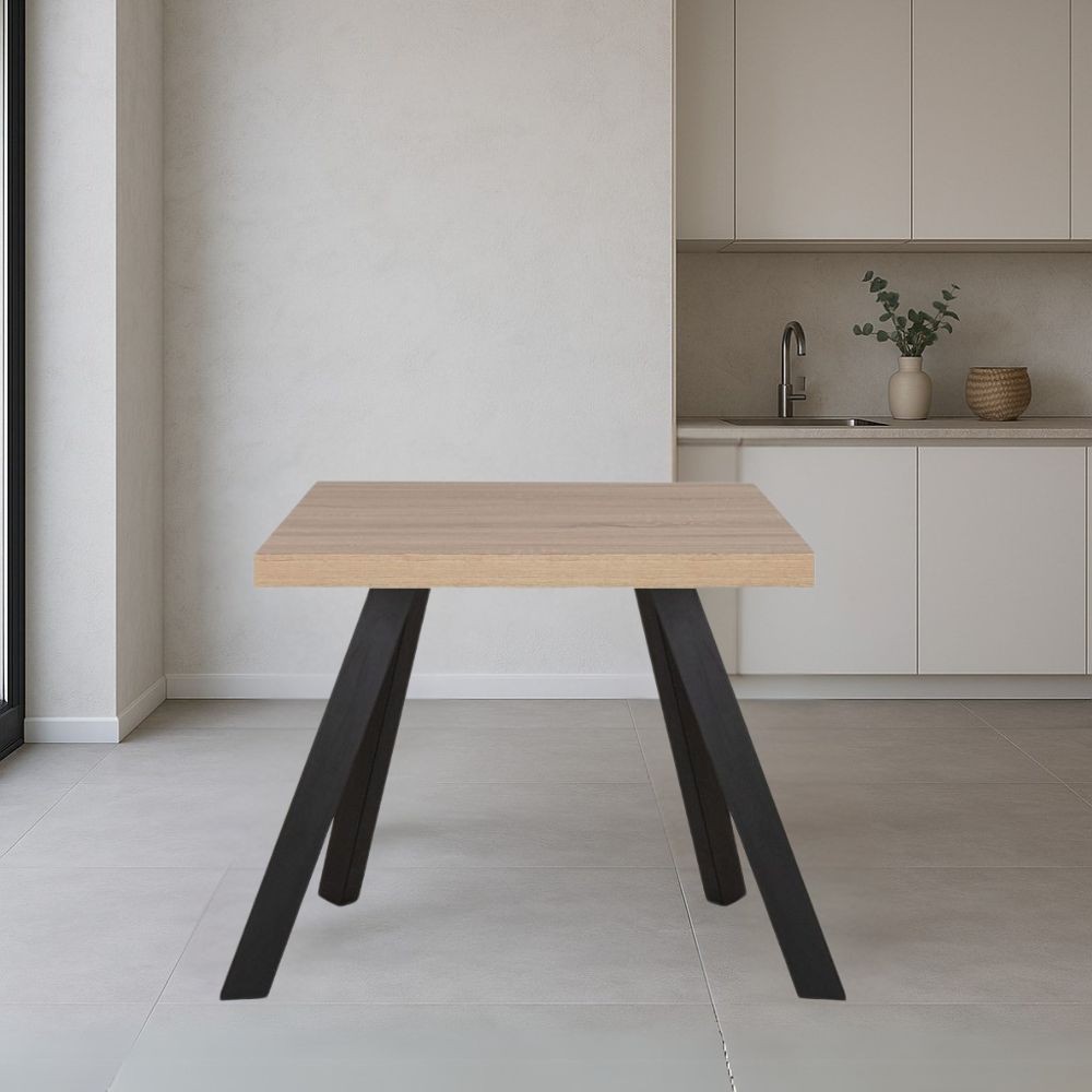 Tavolo fisso Marburg 80x80x74H con piano rovere e struttura in acciaio antracite