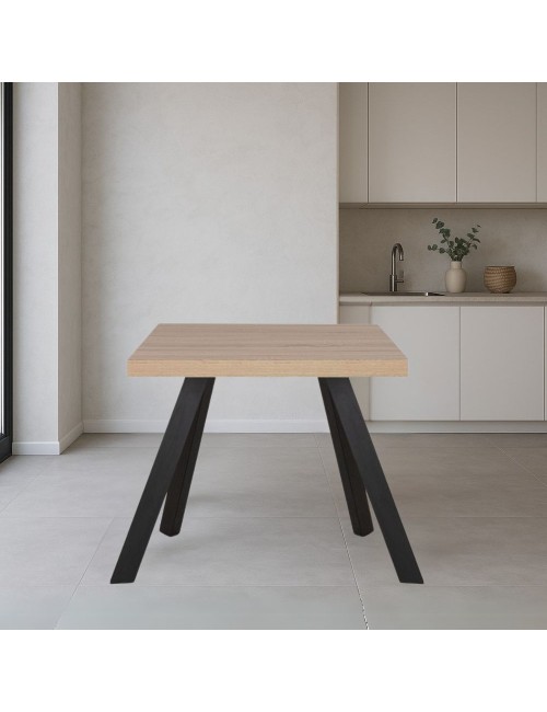 Tavolo fisso Marburg 80x80x74H con piano rovere e struttura in acciaio antracite