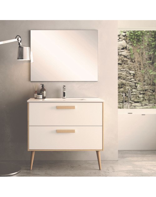 Mobile bagno Nordic: stile scandinavo rovere e bianco e funzionalità 80x45x80H