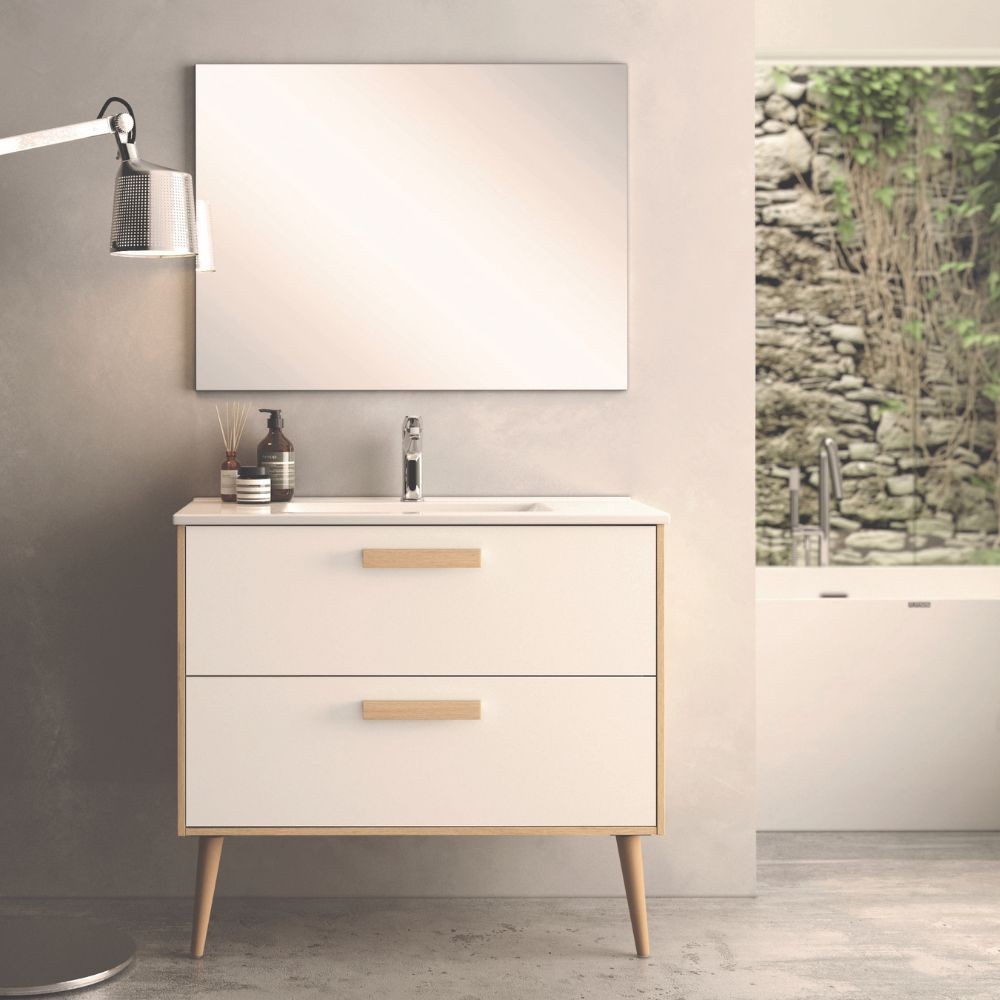 Mobile bagno Nordic: stile scandinavo rovere e bianco e funzionalità 80x45x80H