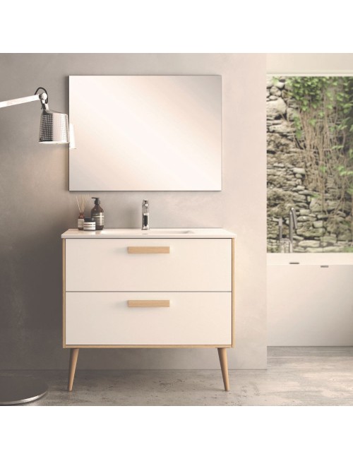 Mobile bagno Nordic: stile scandinavo rovere e bianco e funzionalità 80x45x80H