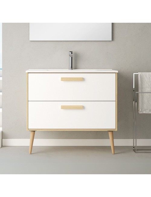 Mobile bagno Nordic: stile scandinavo rovere e bianco e funzionalità 80x45x80H