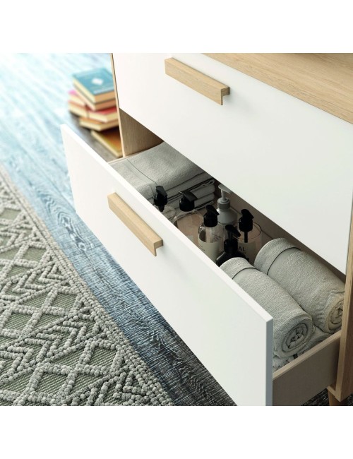 Mobile bagno Nordic: stile scandinavo rovere e bianco e funzionalità 80x45x80H