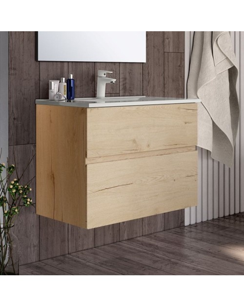Mobile bagno sospeso rovere Londres 2 cassetti 70x45x59H