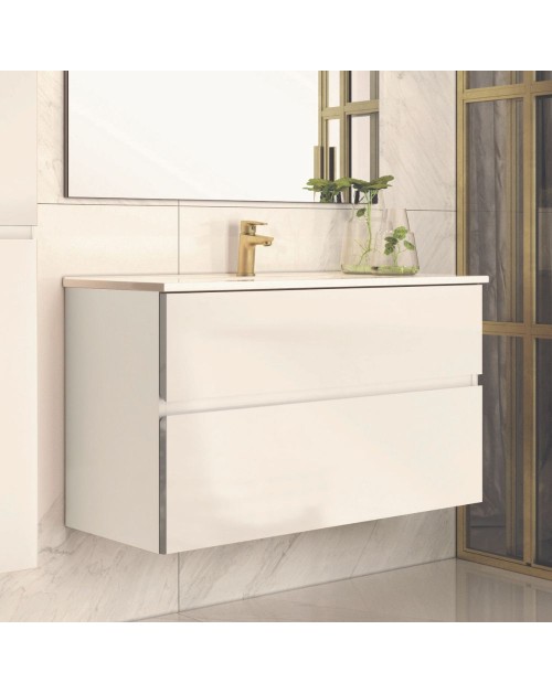 Mobile bagno sospeso bianco laccato Londres 2 cassetti 100x45x59H