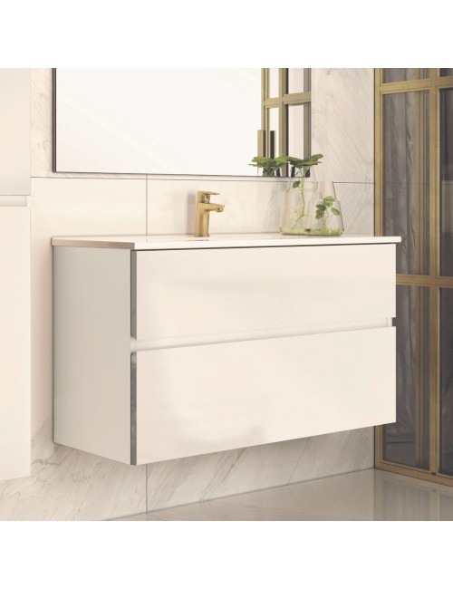 Mobile bagno sospeso bianco laccato Londres 2 cassetti 100x45x59H