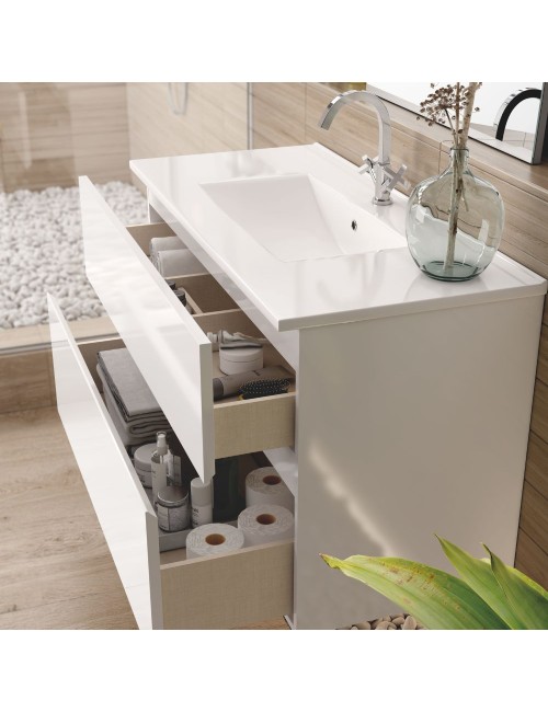 Mobile bagno sospeso bianco laccato Londres 2 cassetti 100x45x59H