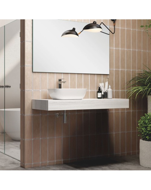 Mensola bagno rovere grigio ghiaccio per lavabo d’appoggio Ely 120x45: eleganza e funzionalità per il tuo bagno