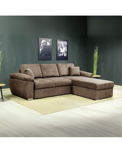 Divano Letto con penisola reversibile e contenitore Alberta colore cappuccino 260x182x89H