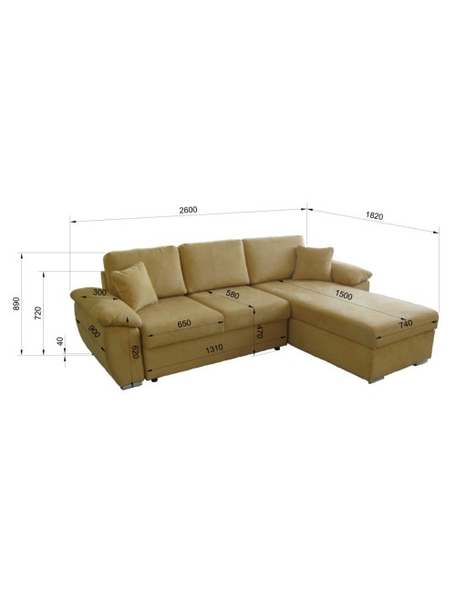 Divano Letto con penisola reversibile e contenitore Alberta colore cappuccino 260x182x89H