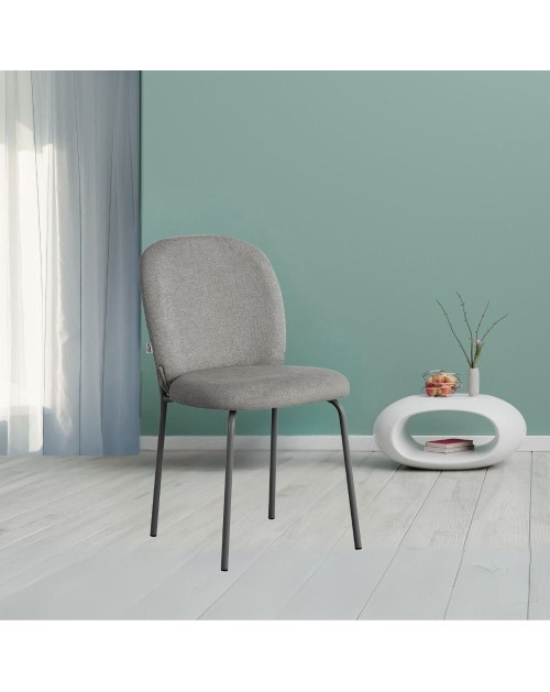 Sedia imbottita Turi in tessuto grigio e gambe in metallo