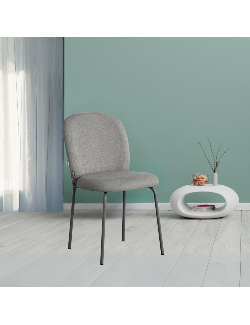 Sedia imbottita Turi in tessuto grigio e gambe in metallo