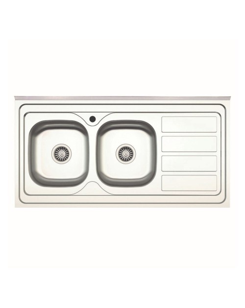 Lavello cucina da appoggio 120x60 due vasche con gocciolatoio destro SA46DX
