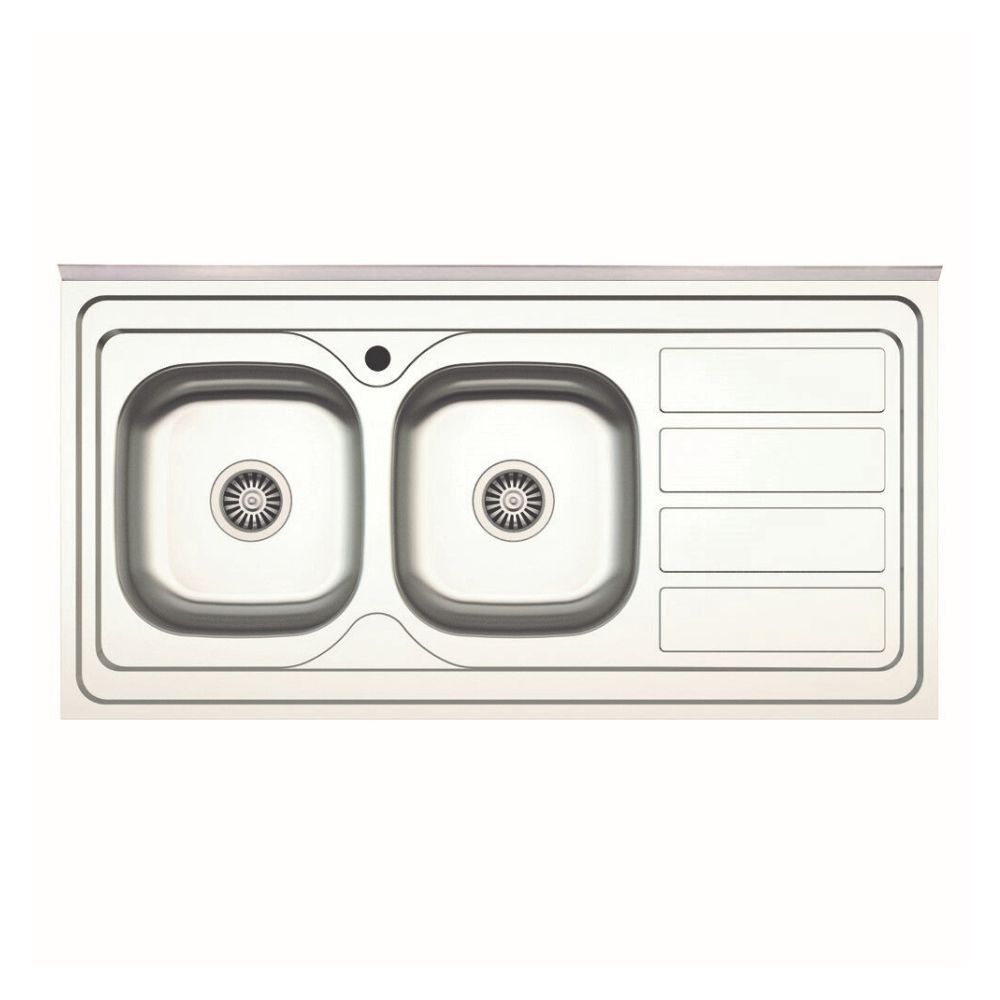 Lavello cucina da appoggio 120x60 due vasche con gocciolatoio destro SA46DX