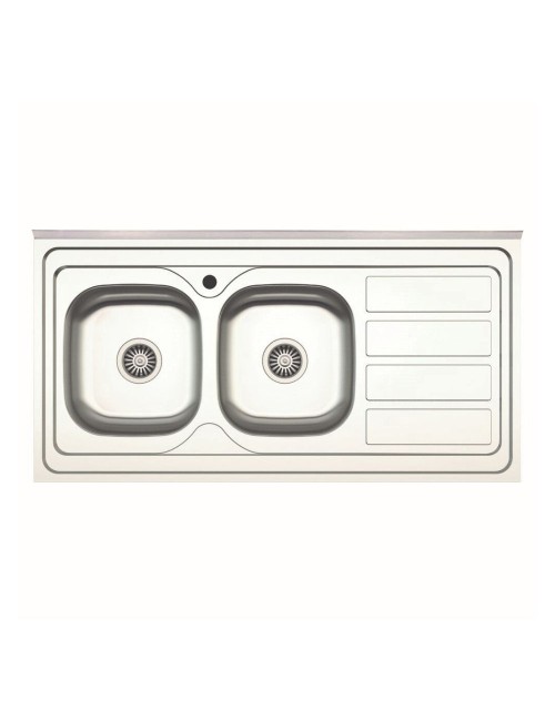 Lavello cucina da appoggio 120x60 due vasche con gocciolatoio destro SA46DX