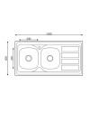Lavello cucina da appoggio 120x60 due vasche con gocciolatoio destro SA46DX