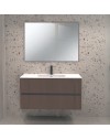 Mobile bagno sospeso Belfast con due cassetti noce effetto cannettato e specchio 80x45x50H