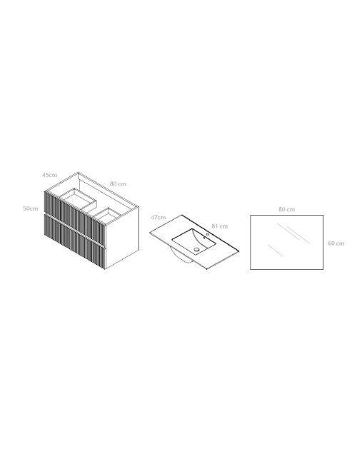 Mobile bagno sospeso Belfast con due cassetti noce effetto cannettato e specchio 80x45x50H
