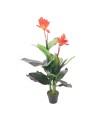 Pianta artificiale Canna Lily foglie verdi con fiori arancio e vaso – Altezza 115 cm