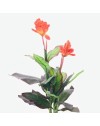 Pianta artificiale Canna Lily foglie verdi con fiori arancio e vaso – Altezza 115 cm