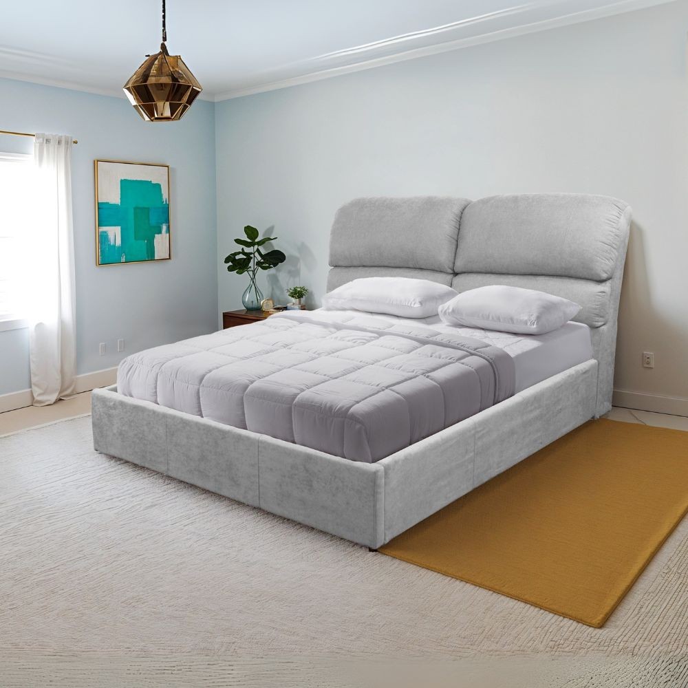 Letto matrimoniale Sofaback contenitore in tessuto grigio chiaro 178x222x120H
