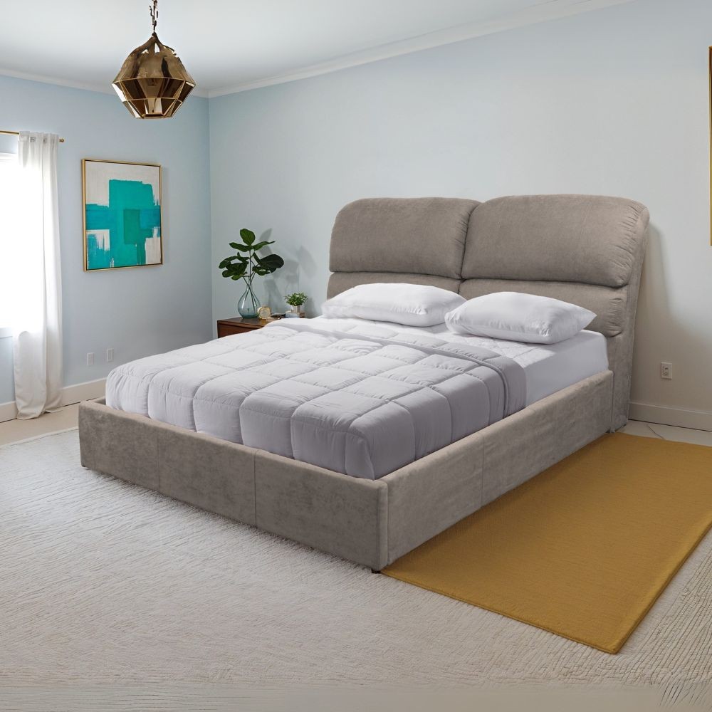 Letto matrimoniale Sofaback contenitore in tessuto tortora 178x222x120H