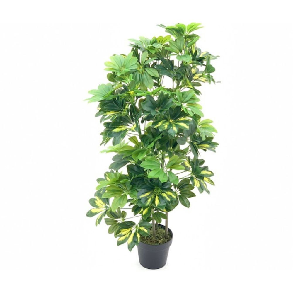 Pianta artificiale Schefflera foglie verdi e vaso – Altezza 96 cm