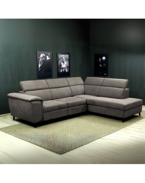 Divano angolare Buffalo con letto estraibile e penisola contenitore destra grigio 284x216x85H